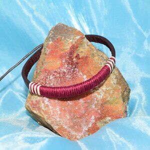 Skye Lane Womens Hemp Accent Boho Tie Leather Bracelet Maroon Red Gift Packaged